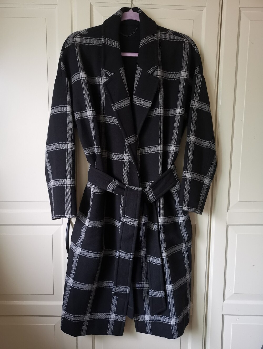 AllSaints Lara Check Belted Plaid Coat S